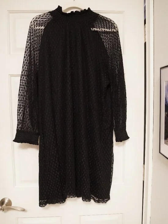 Nina Leonard Black Sheer Textured Dot Mock Neck Dress 3X - Picture 1 of 3